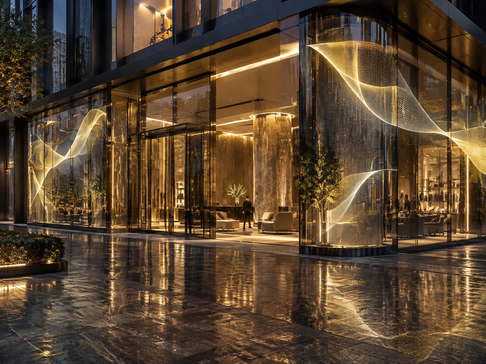 Concept visual of a glazed retail frontage with transparent luminous LED film on the glass